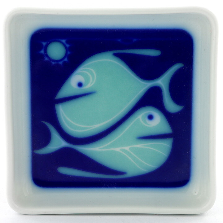 Sigrún Guðjónsdóttir (1970s) Bowl with Turquoise Stylistic Fish Decor 10 cm