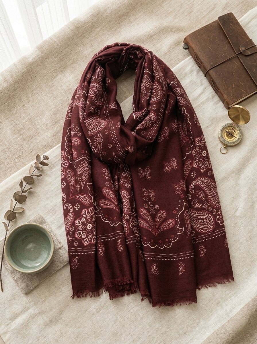 Scarf paisley burgundy - 2