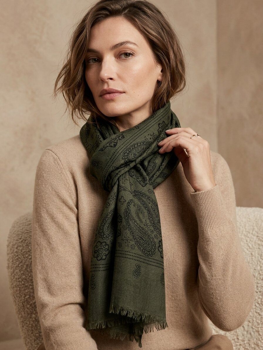 Scarf paisley khaki