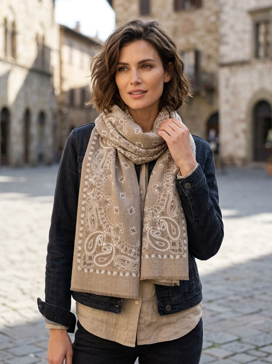 Scarf paisley bandana print taupe - 2