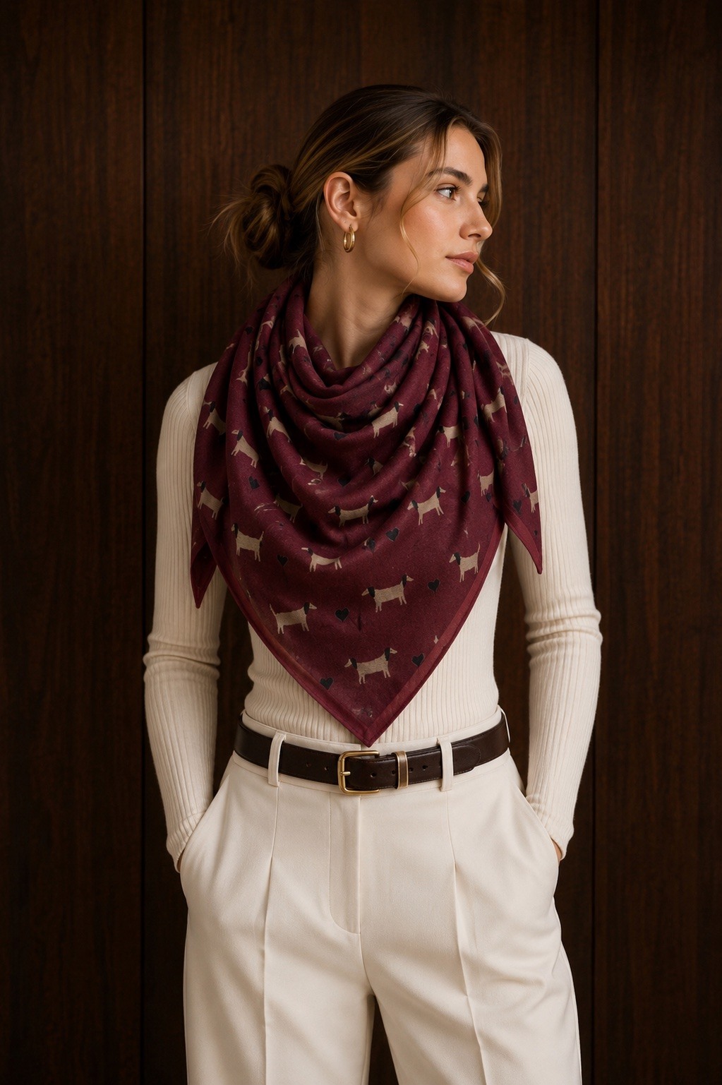 Scarf dog print burgundy