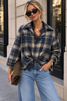 Shirt check with lace details navy