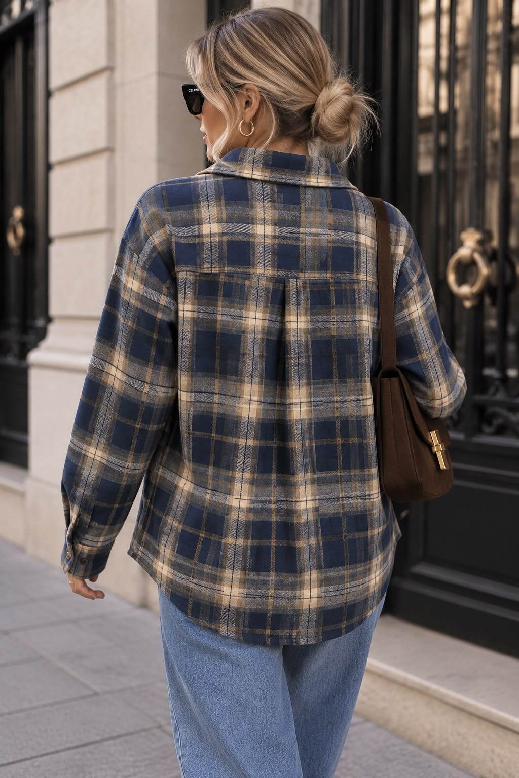 Shirt check with lace details navy - 4