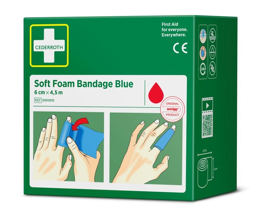 Fingerförband soft foam 6 x 450cm blå, Cederroth