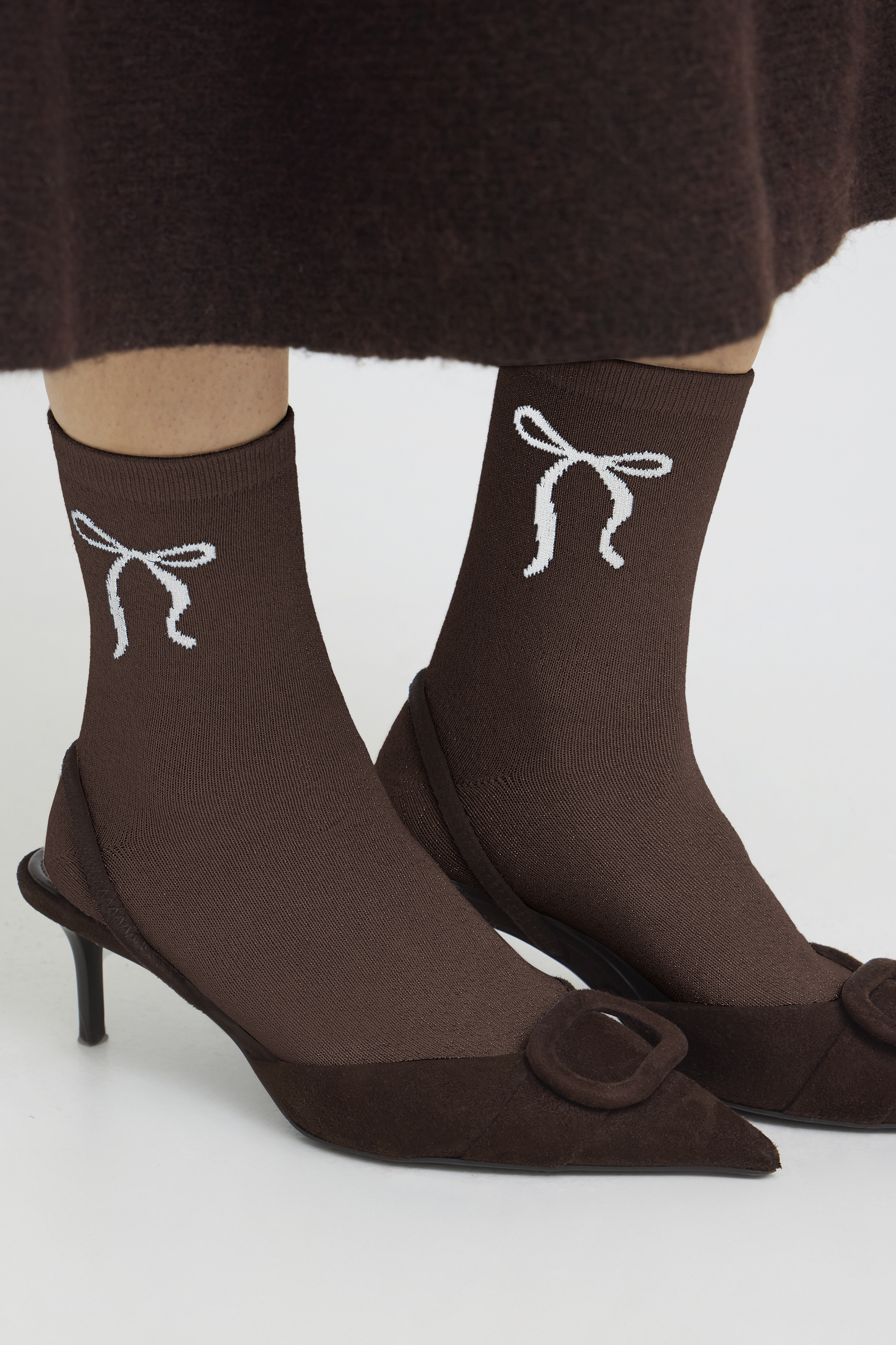 BYVILAINE Bow Sock 2-Pack JAVA & OATMEAL BOW SOCKS - 4