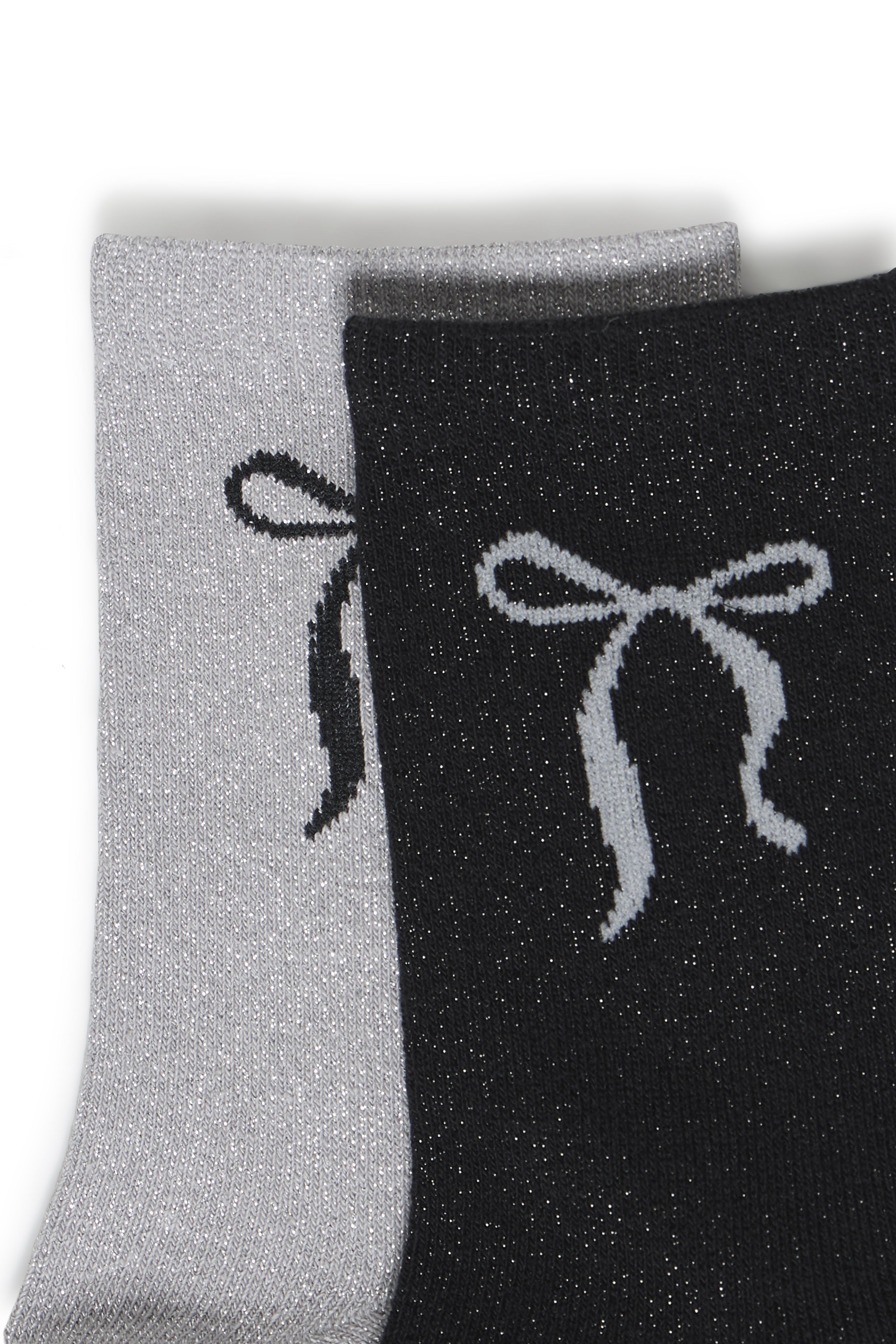 BYVILAINE Bow Sock 2-Pack BLACK & SILVER BOW SOCKS - 4