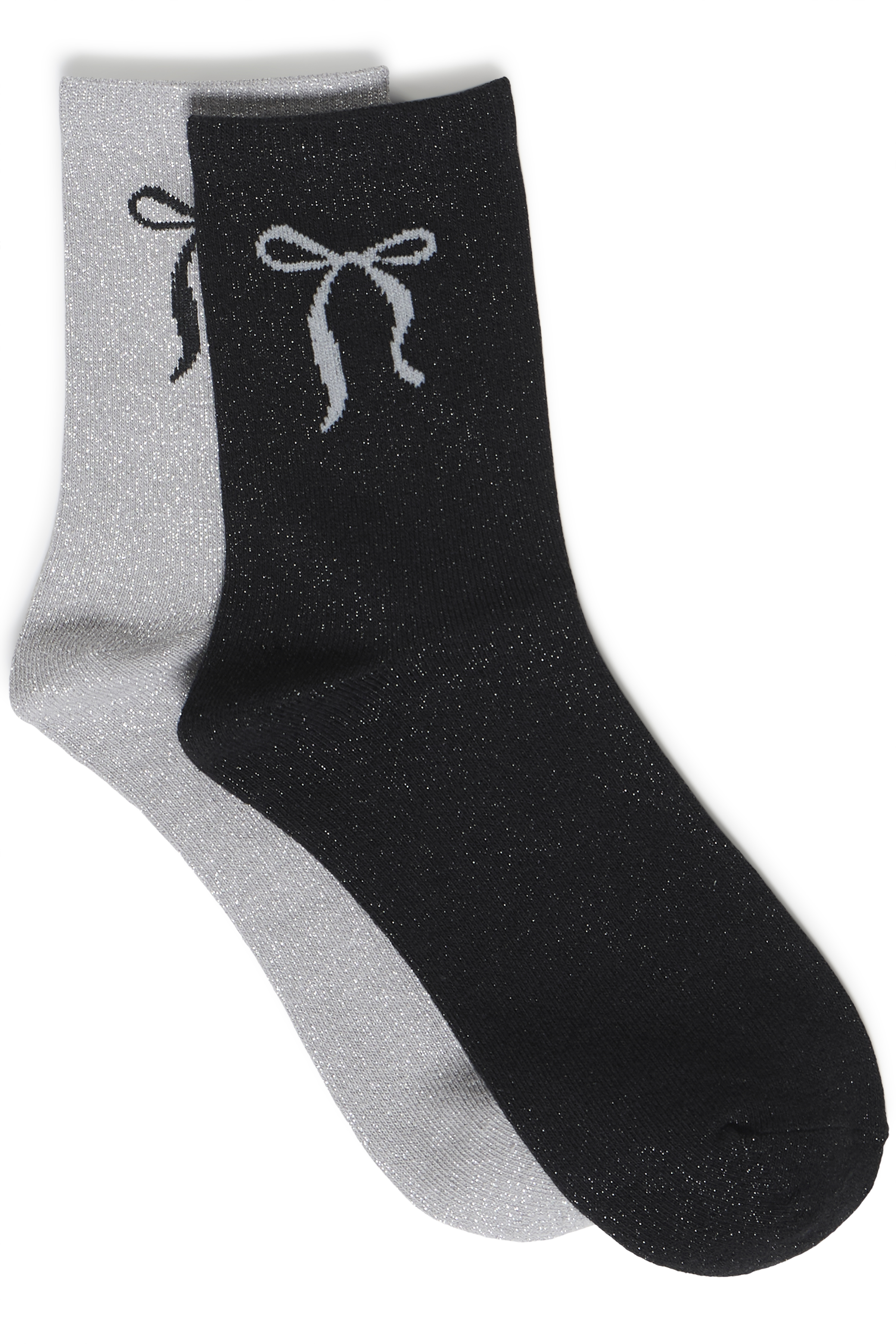 BYVILAINE Bow Sock 2-Pack BLACK & SILVER BOW SOCKS - 3