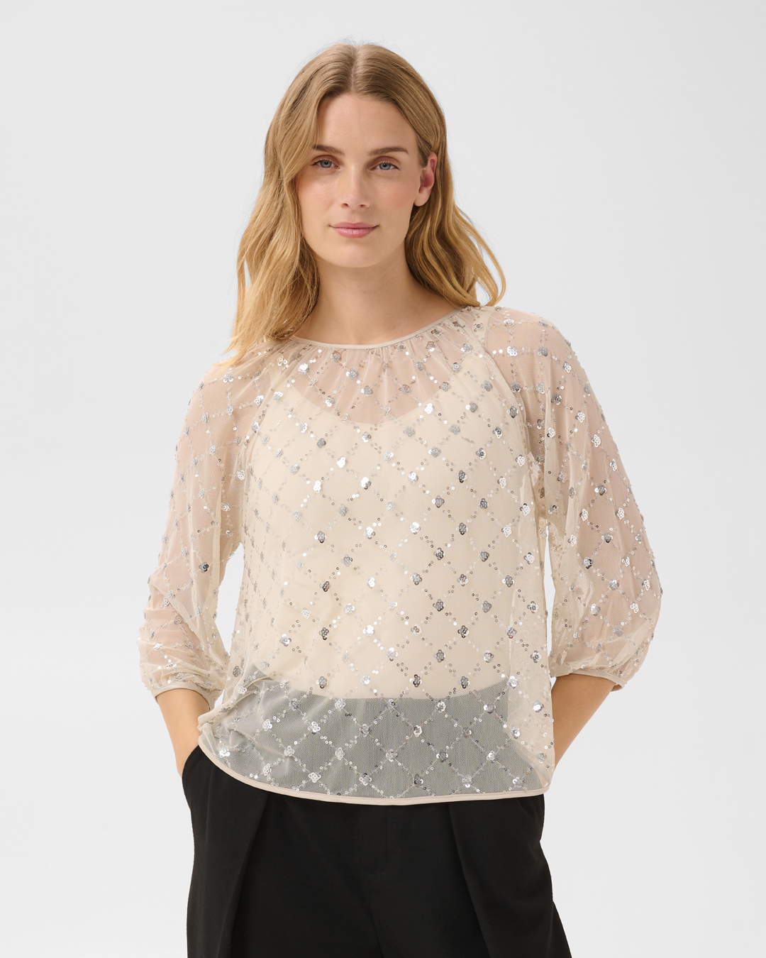 Blus Dimka transparent glitter beige