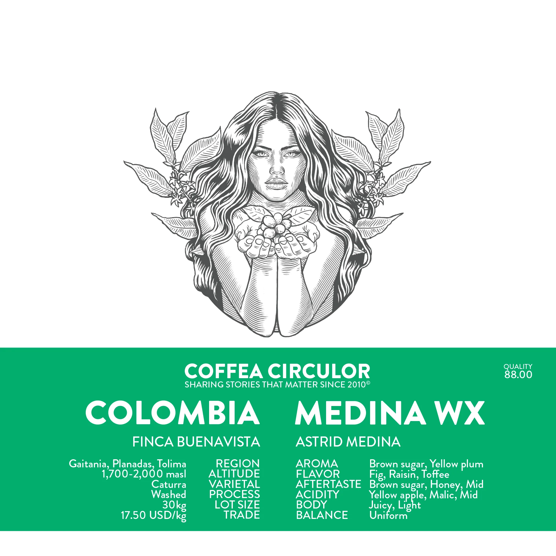 Coffea Circulor - Colombia Medina WX - Colombia - Washed - Ljusrostade hela kaffebönor - 250g