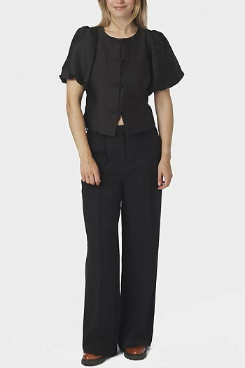 Neo Noir  - Anela Mandarin Dull Satin Blouse Black