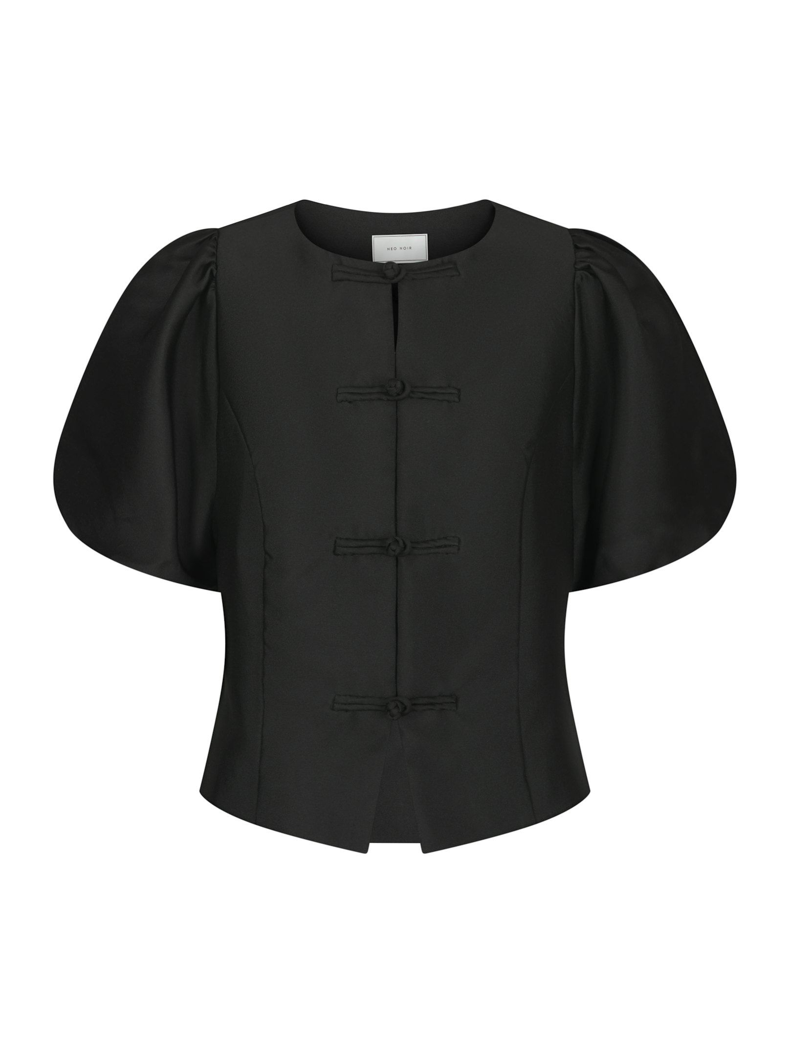 Neo Noir  - Anela Mandarin Dull Satin Blouse Black - 7