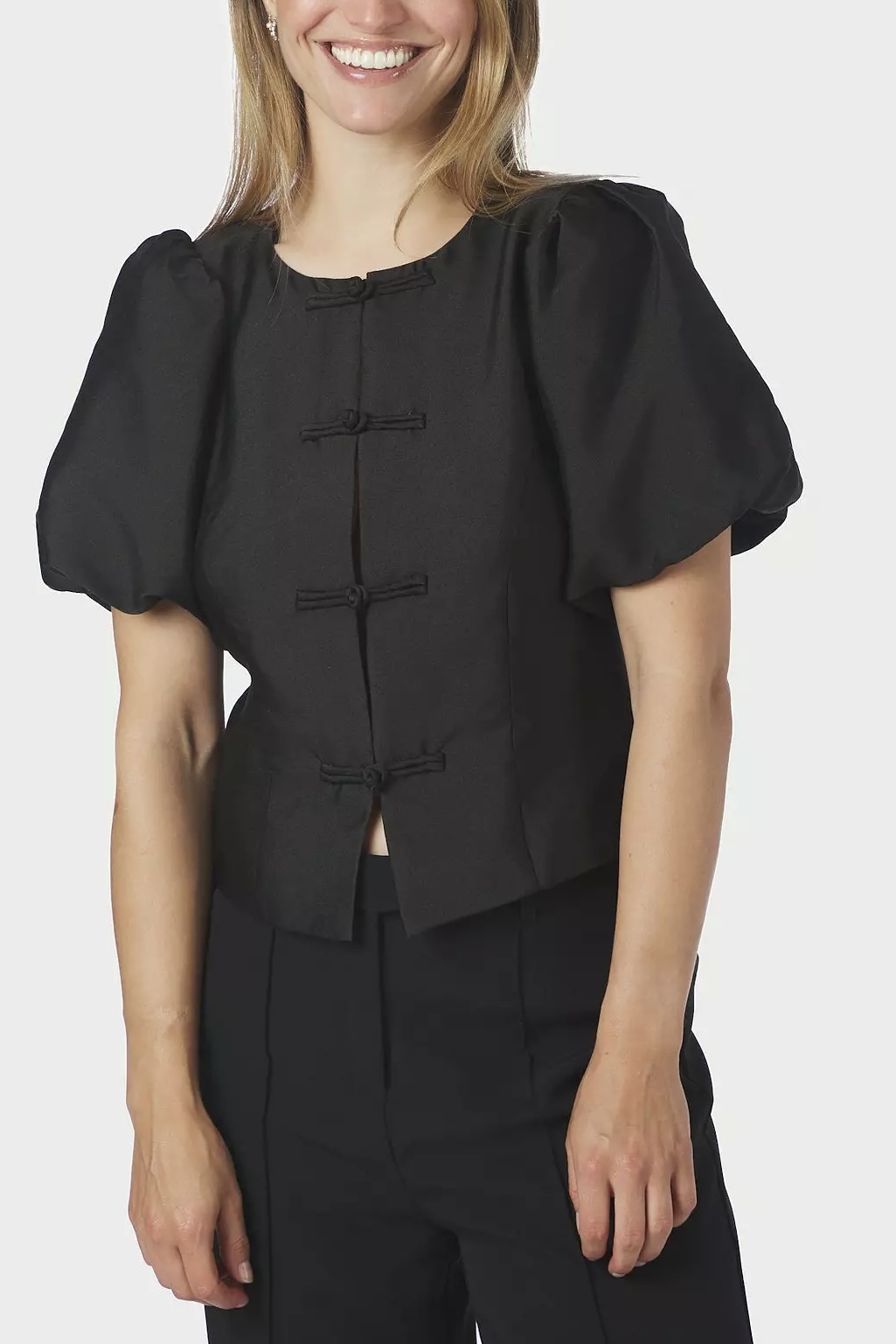 Neo Noir  - Anela Mandarin Dull Satin Blouse Black