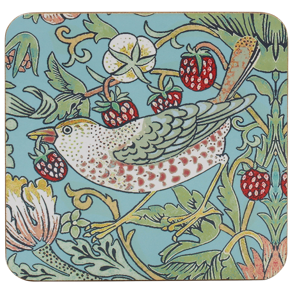 William Morris Teal Strawberry Thief - Glasunderlägg 4-pack