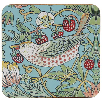 William Morris Teal Strawberry Thief - Glasunderlägg 4-pack