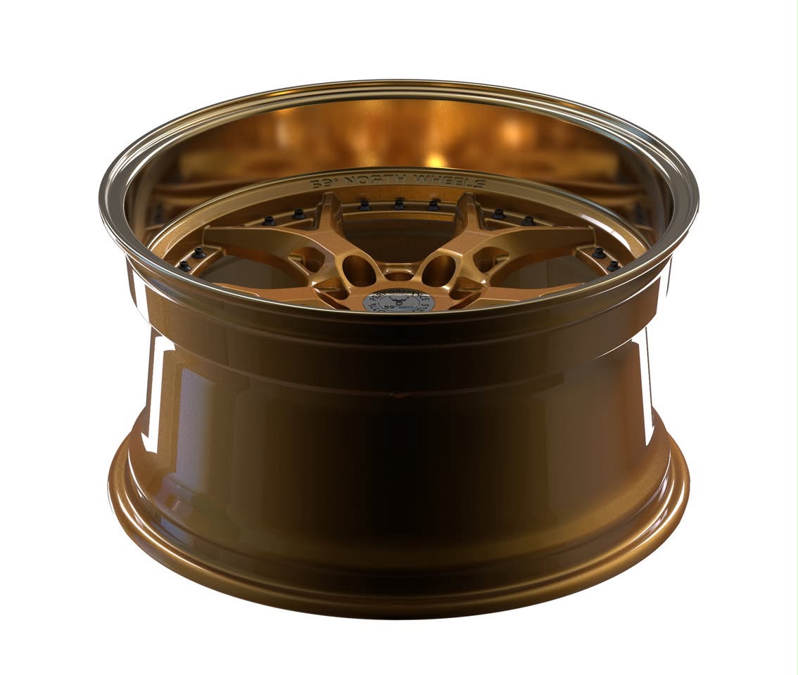 59°North Wheels D-014 9,75x18" ET -5 5x114,3/5x120 guld/polerad läpp/svarta splitskruvar - 2