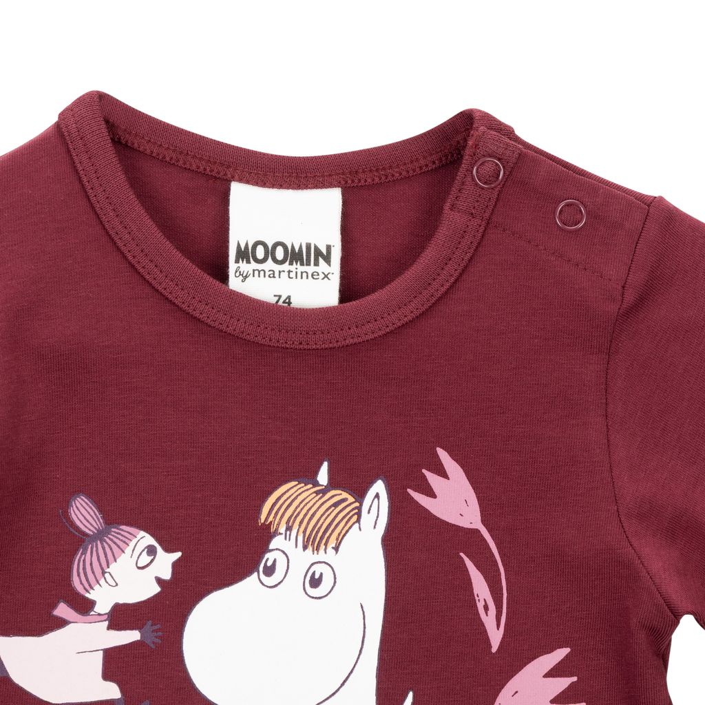 Moomin Baby Bodysuit - Flower Print Burgundy - 3