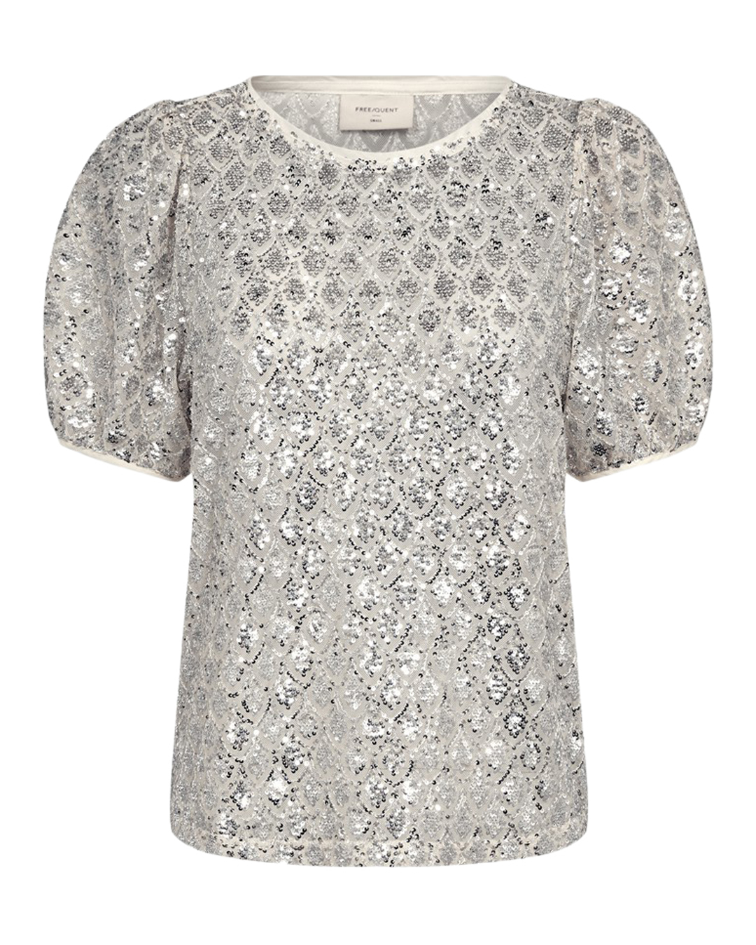Blus Patsy puffärm i ljusbeige med paljetter - 2