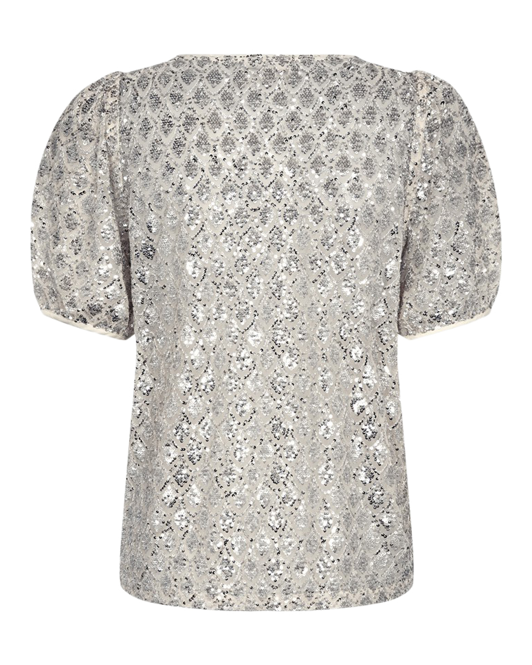 Blus Patsy puffärm i ljusbeige med paljetter - 4