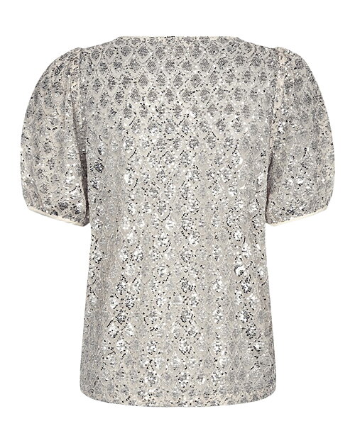 Blus Patsy puffärm i ljusbeige med paljetter - 4