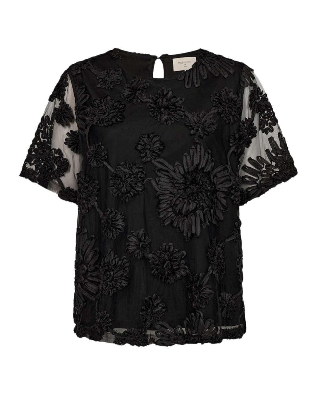 Blus Sira kort skir ärm strukturblommor svart - 3