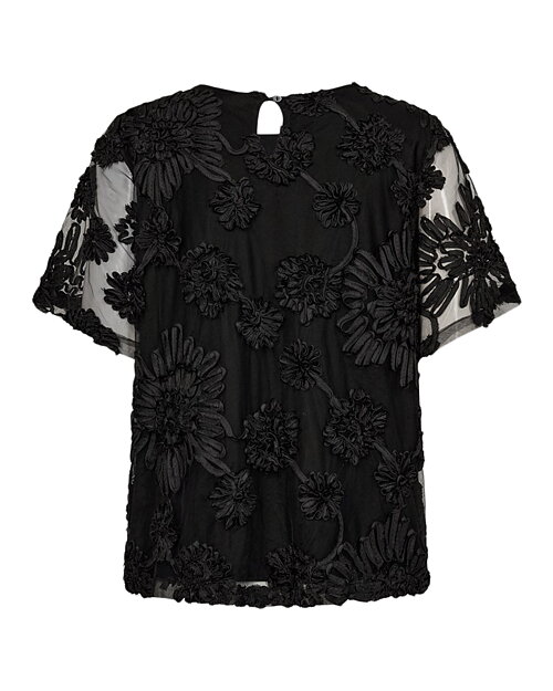 Blus Sira kort skir ärm strukturblommor svart - 4