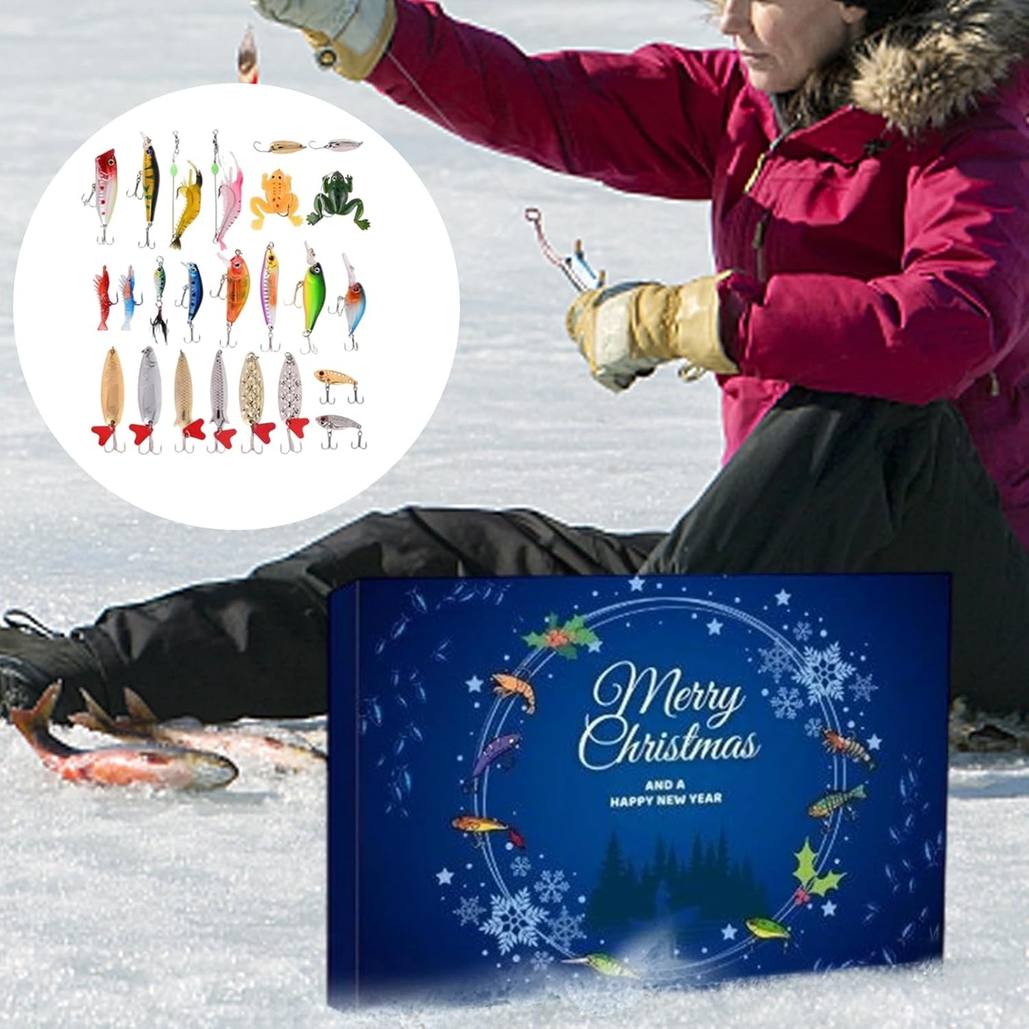 Fiskekalender 2026, 24-dagars nedräkningskalender med fiskedrag, fiskebete-adventskalender, fisketillbehörsset, nedräkningskalender för vuxna, pojkar - 10