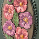 Aimo Nietosvuori (1970s) Rectangular Wall Plaque with Pink Flower Motif 16 cm #841  [Sample Images]