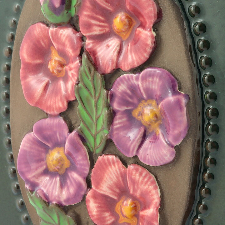 Aimo Nietosvuori (1970s) Rectangular Wall Plaque with Pink Flower Motif 16 cm #841  [Sample Images]