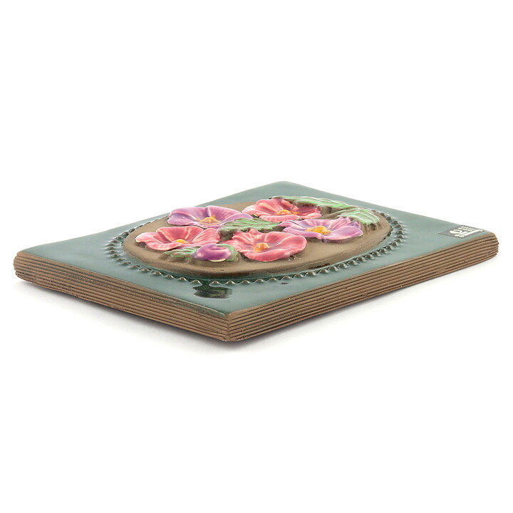 Aimo Nietosvuori (1970s) Rectangular Wall Plaque with Pink Flower Motif 16 cm #841  [Sample Images]