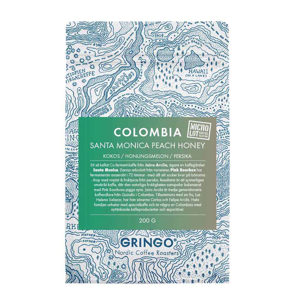 Gringo Nordic - Colombia Santa Monica Peach Honey - Pink Bourbon - Ljusrostade hela kaffebönor - 200g