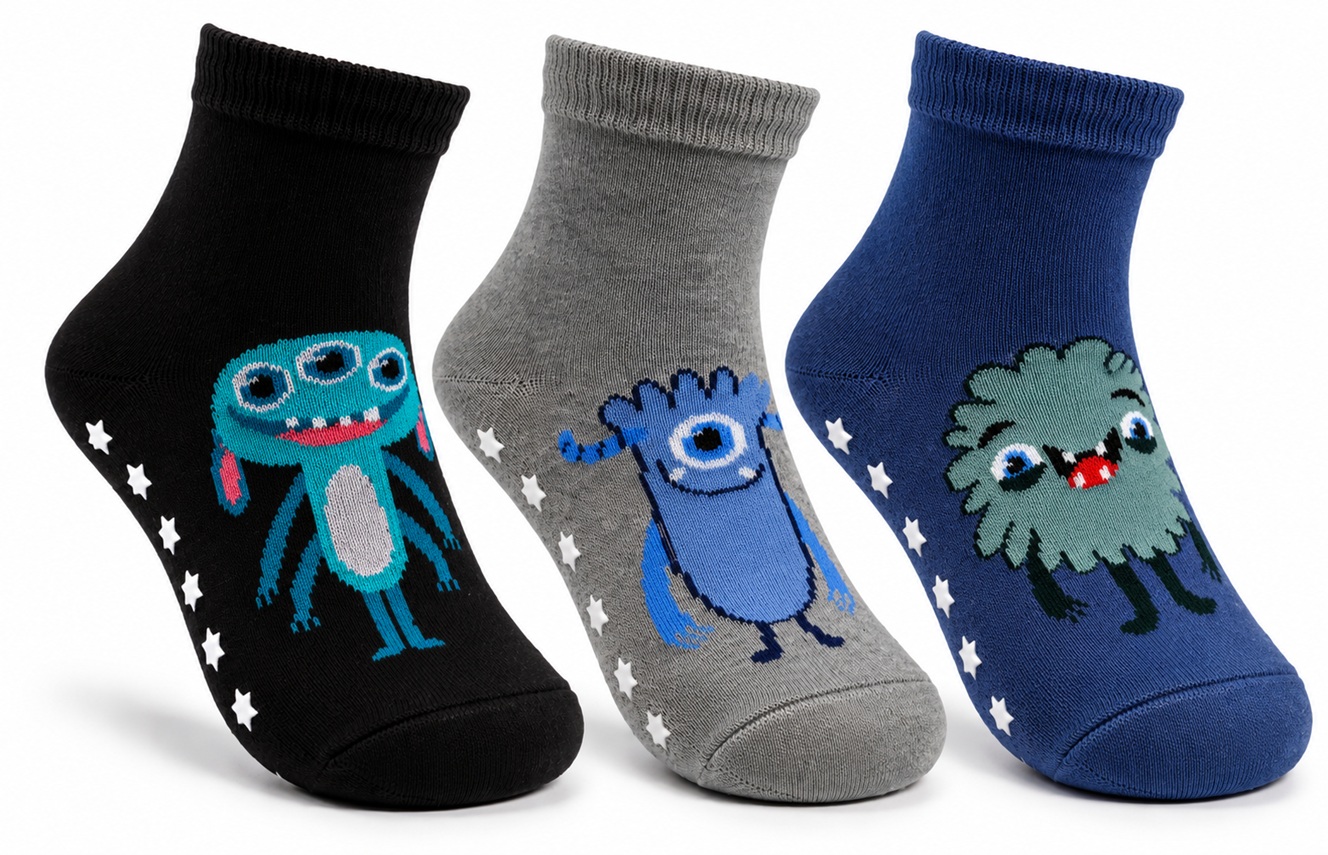 3-Pack Wiges Antihalkstrumpor Monster