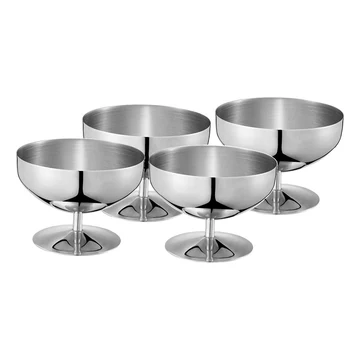 GLASSBÄGARE/DESSERTSKÅL Låga med fot i rostfritt 4-pack