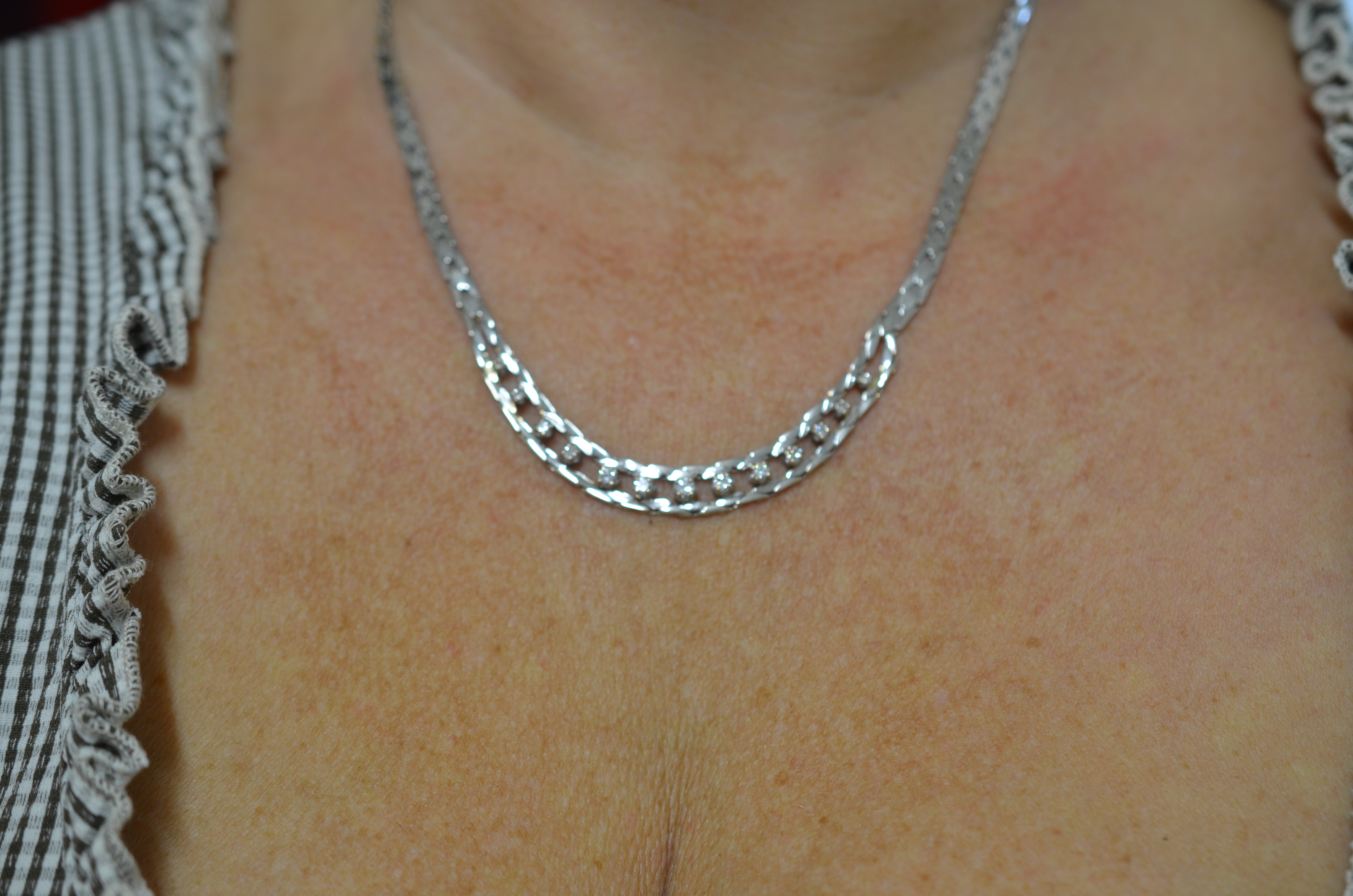 Vintage 18k diamanthalsband i vitguld - 5