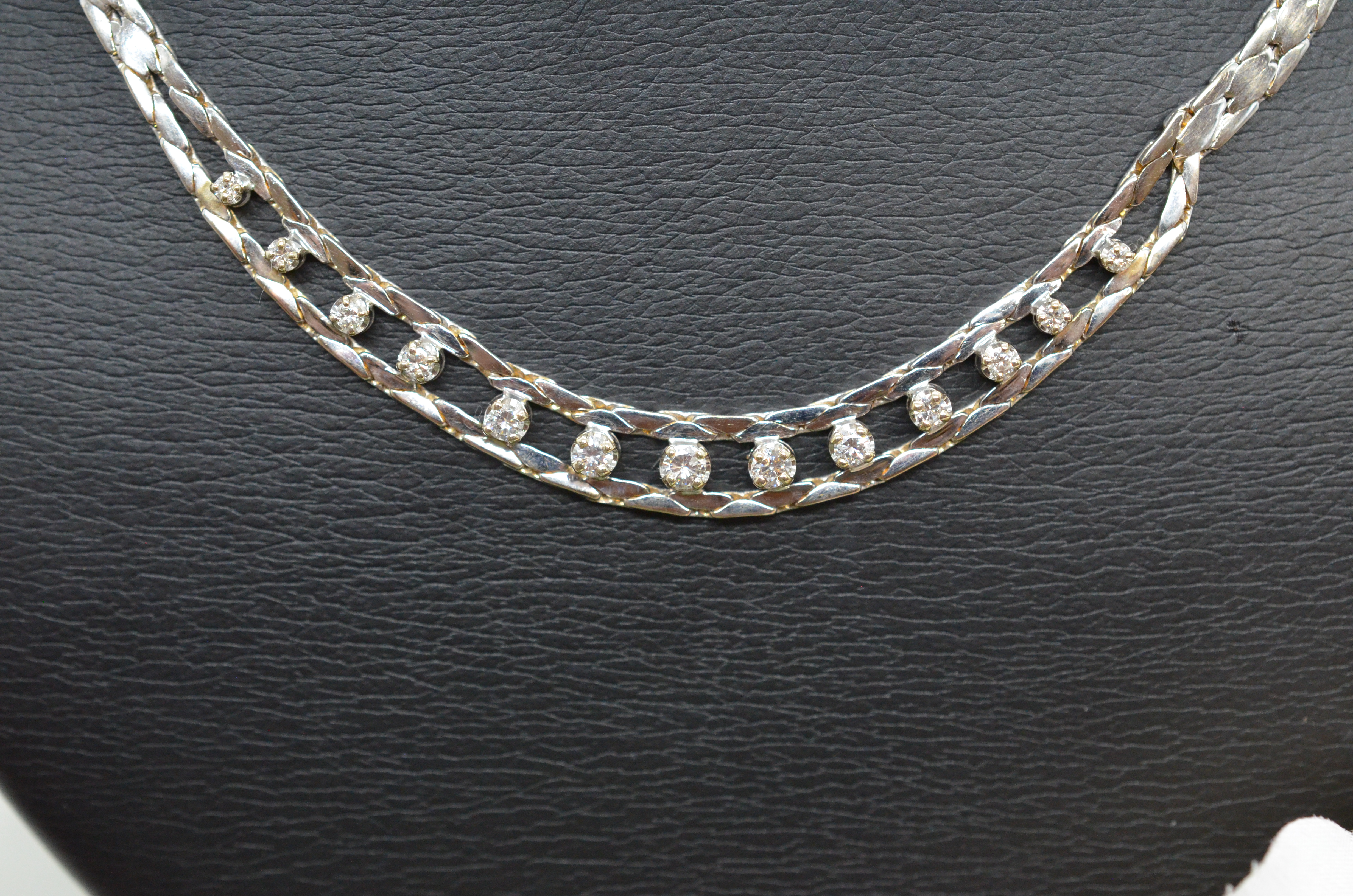 Vintage 18k diamanthalsband i vitguld - 2