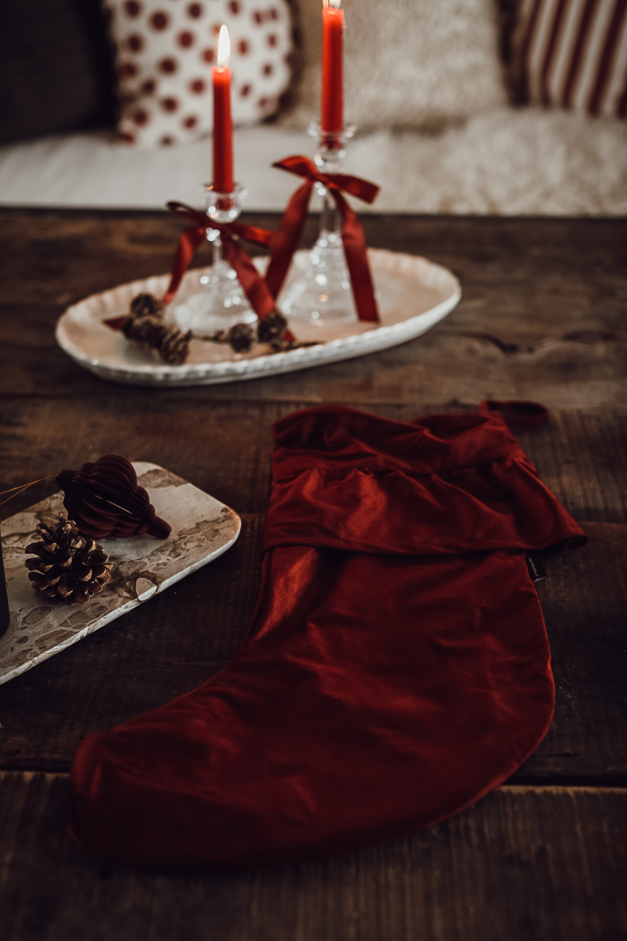 Julstrumpa Mörkröd Sammet