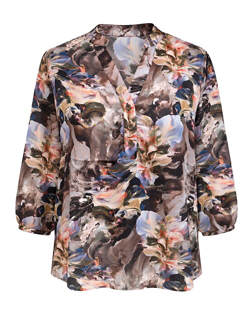 Blus Janna sidenblandning blommig grå/blå/grön - 2