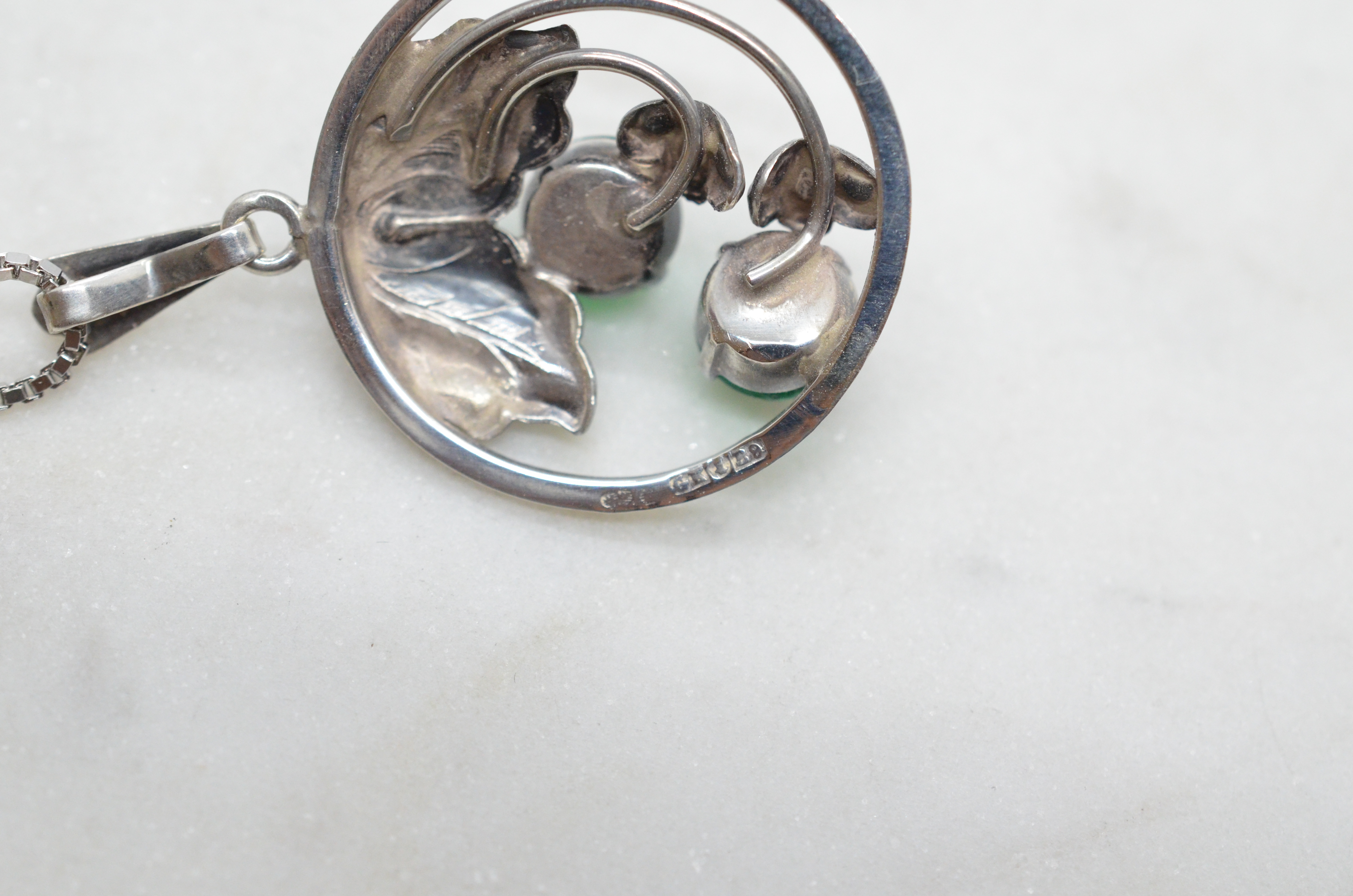 Vintage silverhalsband med gröna stenar, 1952 - 4