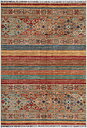Produktbild helbild av handknuten Samarkand 124x182 cm, orientalisk ullmatta med färgglada ränder och geometriska mönster.
