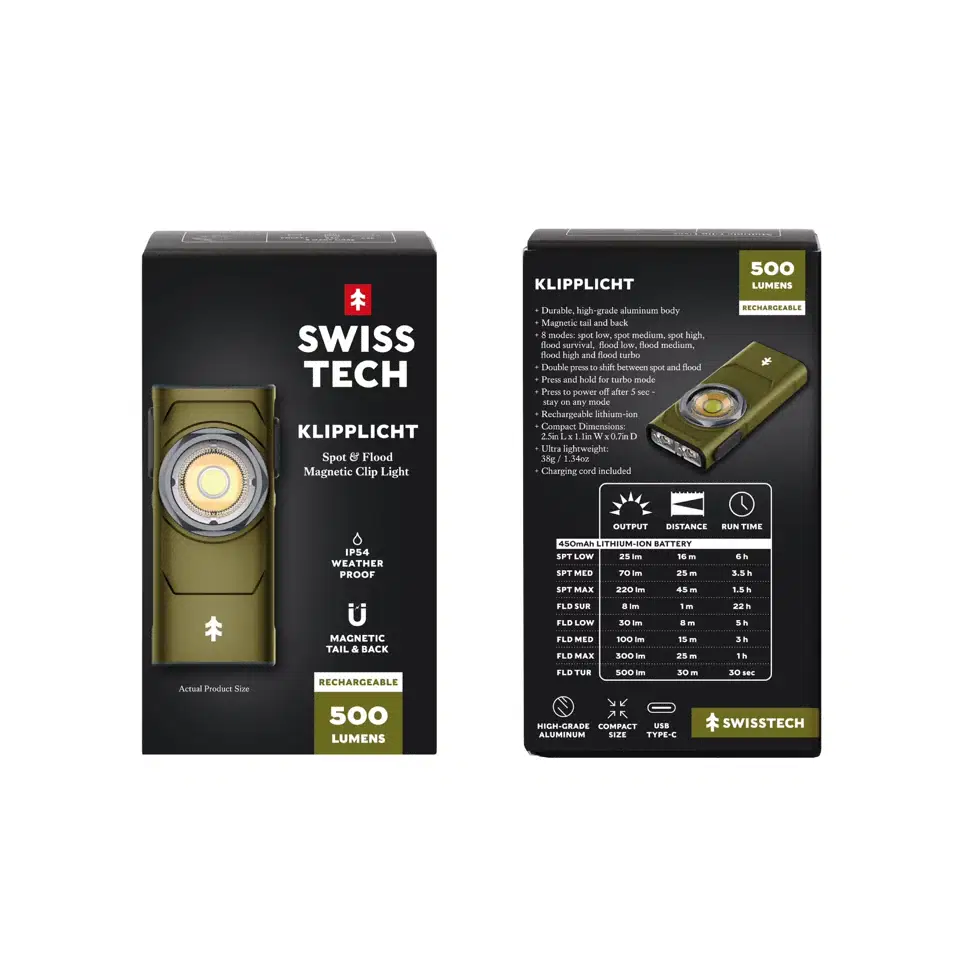 SWISSTECH  KLIPPLICHT uppladdningsbar clipslampa - 500 lumen ST088027 - 2
