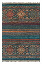 Produktbild helbild av Samarkand Blå 101x154 cm, handknuten afghansk ullmatta med mönster i rött, rost, turkost och beige.