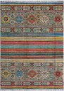 Helbild av Samarkand 152x206 cm, handknuten orientalisk ullmatta med färgstarka medaljonger och randigt mittparti.