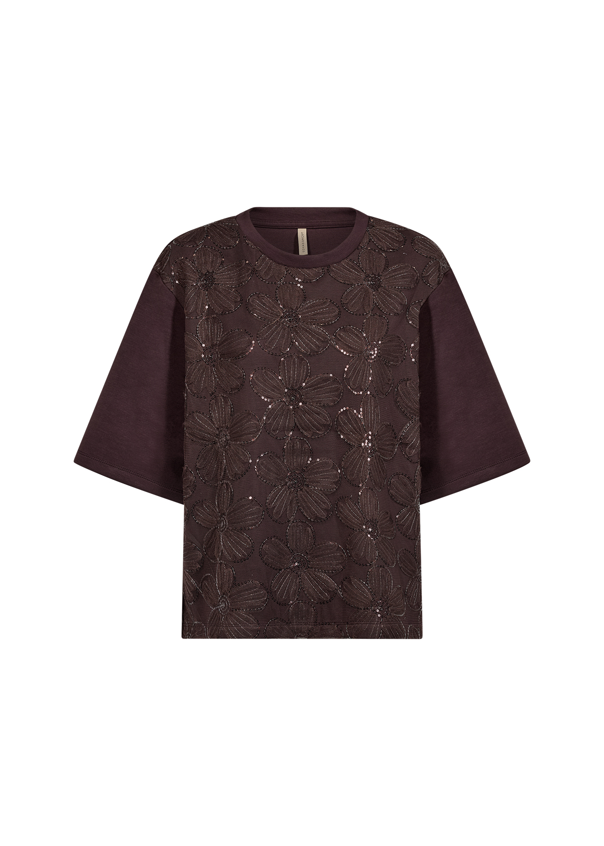 SC-BANU 345 T-shirt Brun Top med Paljettapplikation - 4