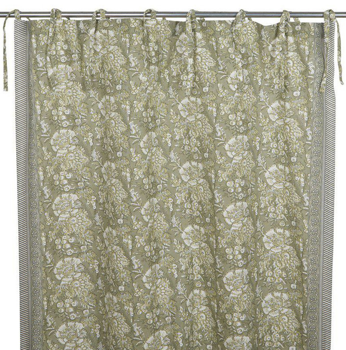 Gardinlängder Provence Linblomsgrön knytbandslängder shabby chic lantlig stil Gårdsromantik