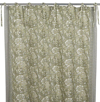Gardinlängder Provence Linblomsgrön knytbandslängder shabby chic lantlig stil Gårdsromantik