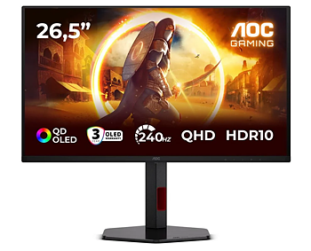 AOC 27"  Gamingskärm | QD-OLED| QHD 2560x1440| 240Hz | 0,3ms svarstid |HDR10 |G-Sync compatible | DisplayPort | 2 x HDMI 2.1 | Höj & sänkbar, Pivot |Garanti: 2 år |