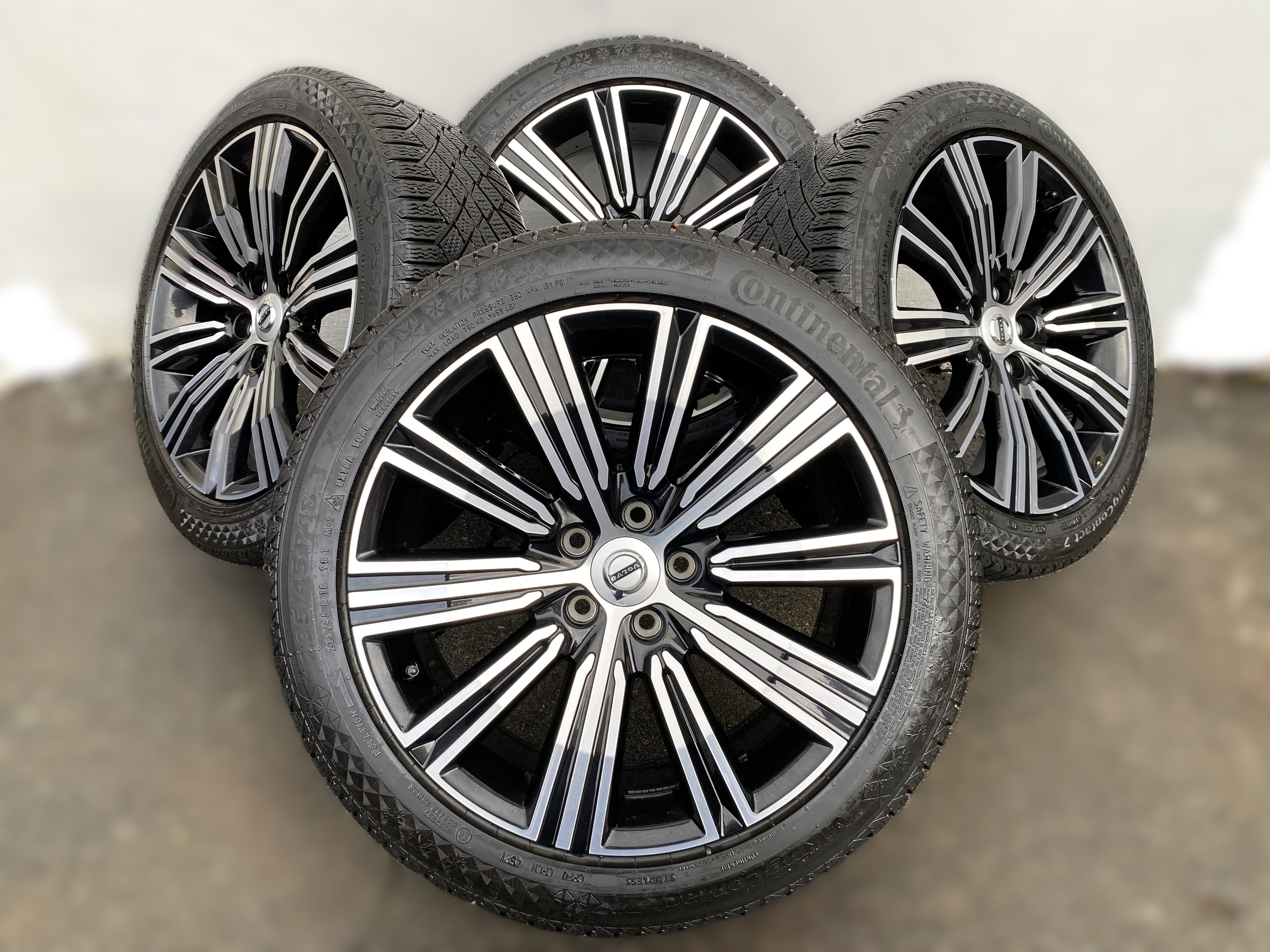 Kompletta Vinterhjul FRIKTION | 18" VOLVO V60 31471312 10-Multi Spoke Turbine Black Diamond Cut | 5x108 8x18 ET42 63.4 +  235/45 R18 98T XL Continental Viking Contact 7 | V44-2021 | 6.5mm | 6.5mm | 6mm | 6mm