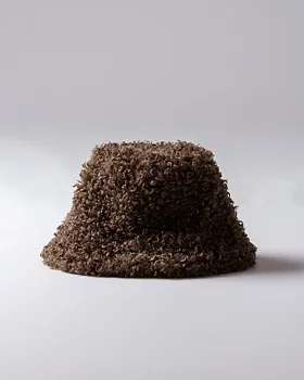 Brun fluffig bucket hatt