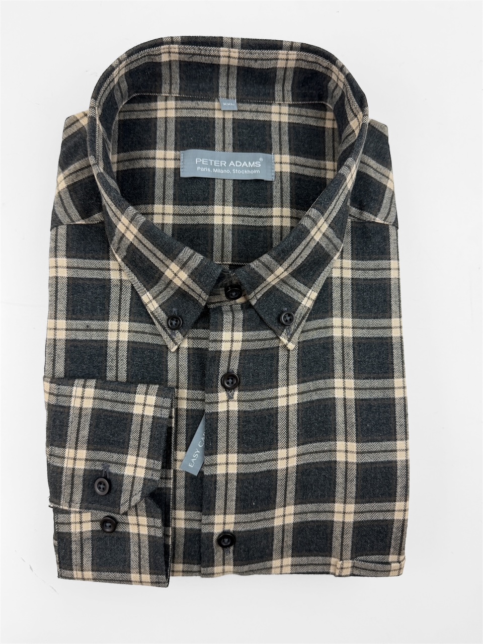 Skjorta extra lång ärm och bål, svart/beige rutig flanel från Peter Adams - 2