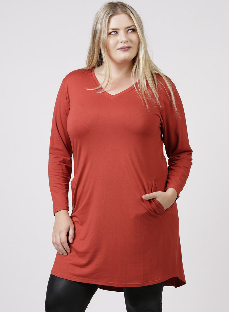 Tunika med v-ringning och fickor, rost 