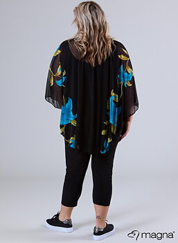 Poncho i chiffong med blommönster, turkos